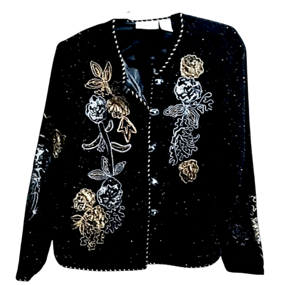 Draper's & Damon's ~ Floral Formal Wear Jacket with Embroidered Flowers & Gold